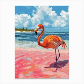 Greater Flamingo Pink Sand Beach Bahamas Tropical Illustration 6 Canvas Print