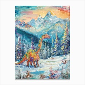 Colourful Dinosaur In A Snowy Landscape 1 Canvas Print