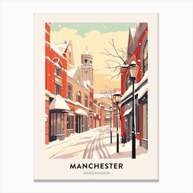 Vintage Winter Travel Poster Manchester United Kingdom 5 Canvas Print