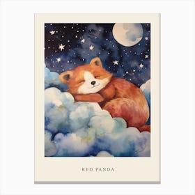 Baby Red Panda 3 Sleeping In The Clouds Nursery Poster Canvas Print