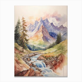 Watercolor Of A Mountain Stream 1 Canvas Print