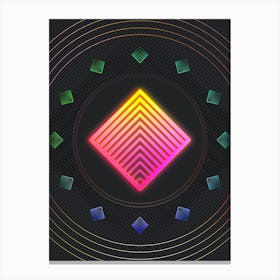 Neon Geometric Glyph in Pink and Yellow Circle Array on Black n.0257 Canvas Print