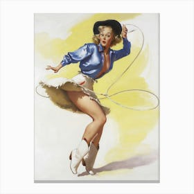 Cowgirl With Lasso, Vintage, Retro Western Aesthetic Canvas Print