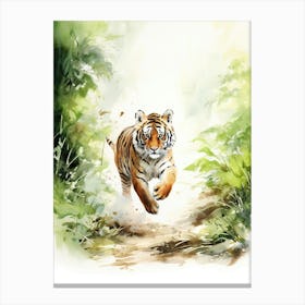 Tiger Illustration Running Watercolour 3 Canvas Print