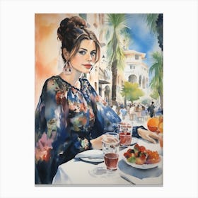 At A Cafe In Alicante Spain 3 Watercolour Canvas Print