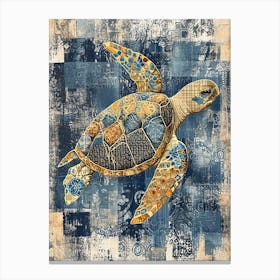 Navy Blue Tiled Sea Turtle Collage Canvas Print