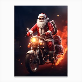 Santa Claus Riding Motorcycle Canvas Print