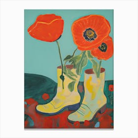Painting Of Red Flowers And Cowboy Boots, Oil Style 5 Canvas Print