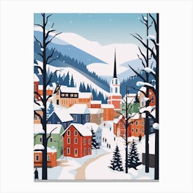 Retro Winter Illustration Bergen Norway 3 Canvas Print