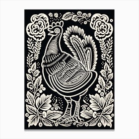 B&W Bird Linocut Turkey 1 Canvas Print