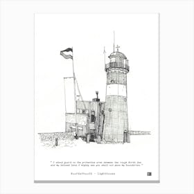 Noorderhooft Lighthouse Netherlands - Dutch Lighthouse Art Print - Fine Line Architecture Sketch Canvas Print