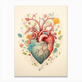 Detailed Heart & Leaves Illustration Sepia Canvas Print