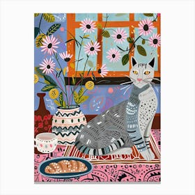 Tea Time With A Egyptian Mau Cat 3 Canvas Print