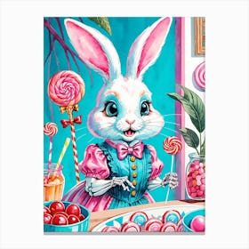 Cute Skeleton Rabbit With Candies Painting (23) Canvas Print