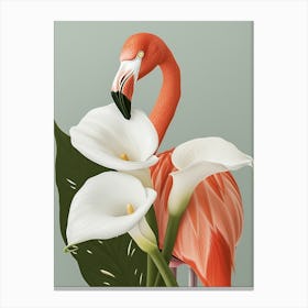 American Flamingo And Calla Lily Minimalist Illustration 1 Canvas Print