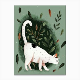 White Cat With Leaves Canvas Print