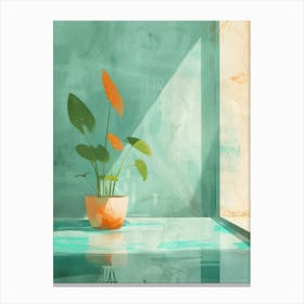 Watercolor Plant On Window Sill Canvas Print