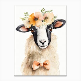 Baby Blacknose Sheep Flower Crown Bowties Animal Nursery Wall Art Print (27) Canvas Print