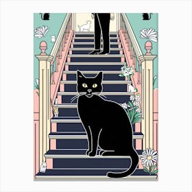 Cat On Stairs Canvas Print