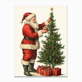 Vintage Santa Claus Decorating Christmas Tree Art Print Canvas Print