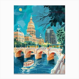 Storybook Illustration Congress Avenue Bridge Austin Texas 3 Canvas Print