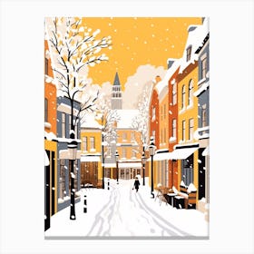Retro Winter Illustration Bruges Belgium 4 Canvas Print