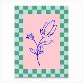 Modern Checkered Flower Poster Blue & Pink 17 Canvas Print