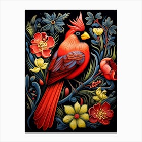 Folk Bird Illustration Northern Cardinal 2 Canvas Print