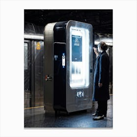 Sleek Locker Design Featuring Biometric Security Ergonomically Placed In A Bustling Train Station E Canvas Print