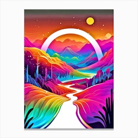 Psychedelic Landscape In Rainbow Colors Canvas Print