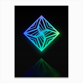 Neon Blue and Green Abstract Geometric Glyph on Black n.0063 Canvas Print