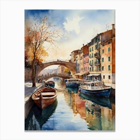 Boats In The Canal Canvas Print