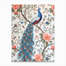Pastel Peacock With Butterflies Vintage Wallpaper 1 Canvas Print