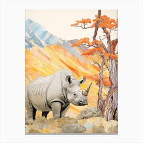 Patchwork Rhino Warm Colours 3 Canvas Print