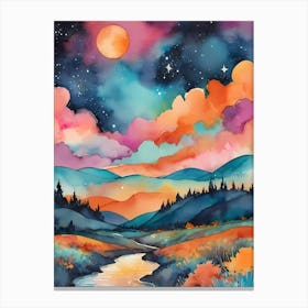 Celestial Harmony: A Night Sky Painting Canvas Print