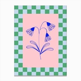 Modern Checkered Flower Poster Blue & Pink 11 Canvas Print
