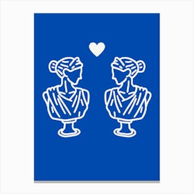 Two Busts Love LGBTQIA+ Monoline Blue Canvas Print