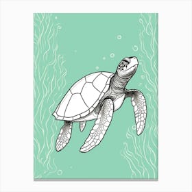 Simple Aqua Sea Turtle Illustration 2 Canvas Print