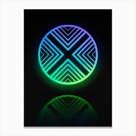 Neon Blue and Green Abstract Geometric Glyph on Black n.0352 Canvas Print
