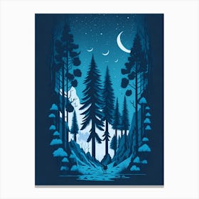 A Fantasy Forest At Night In Blue Theme 7 Canvas Print