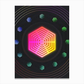 Neon Geometric Glyph in Pink and Yellow Circle Array on Black n.0335 Canvas Print