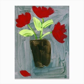 Red Flowers hand painted artwork floral acrylic still life vertical kitchen living room Canvas Print