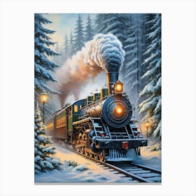 Christmas Train on Rail Canvas Print