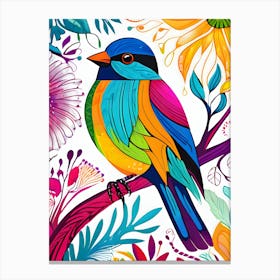 Colorful Bird On A Branch-Reimagined Canvas Print