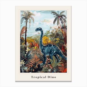 Dinosaur With Tropical Leaves Painting 3 Poster Canvas Print