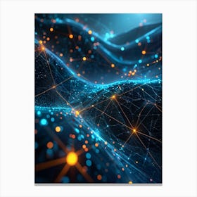 Cybernetic Abstract Concept Art Featuring A Network Of Luminous Dots And Waves Polygons And Streams (6) Canvas Print