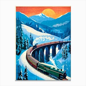 Vintage Styled Travel Poster Illustrating The Nostalgic Journey Of A Steam Train As It Winds Its Way Canvas Print