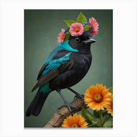 Bird With Flower Crown 3 Canvas Print