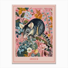 Floral Animal Painting Opossum 1 Poster Canvas Print