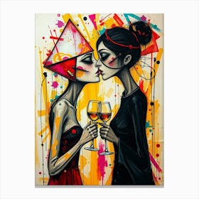 Female Wine Lovers Mixed Media Canvas Print